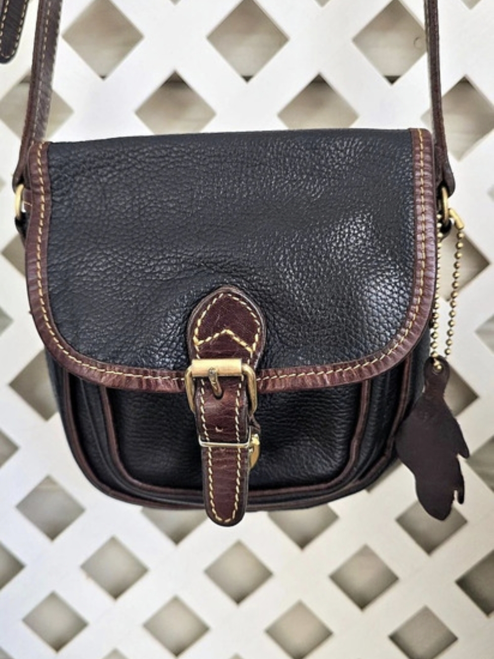 Roots Leather Crossbody Bag in Black & Brown
